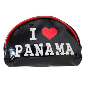 Vintage I Love Panama Souvenir Coin Change Purse Black Red